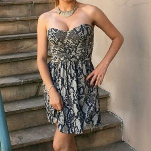 EUC Parker 100% Silk Strapless Snakeskin Cocktail Dress